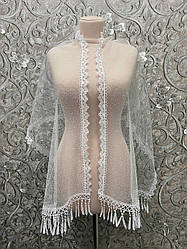 Весільна шаль з блиском (шарф, хустка, косинка) в білому кольорі, вінчальна шаль, шарф у церкву (храм)