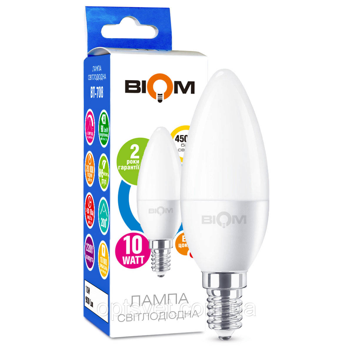 Світлодіодна лампа Biom BT-708 C37 10W E14 4500К матова