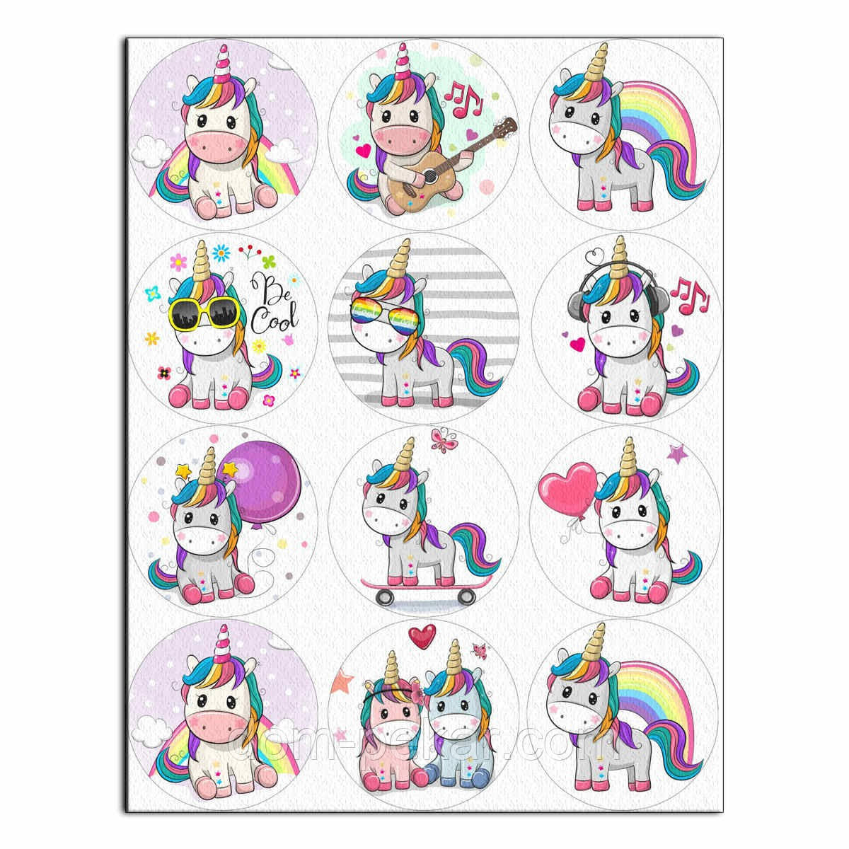 Капкейки-6,5 см Єдиноріжки 2 вафельна картинка