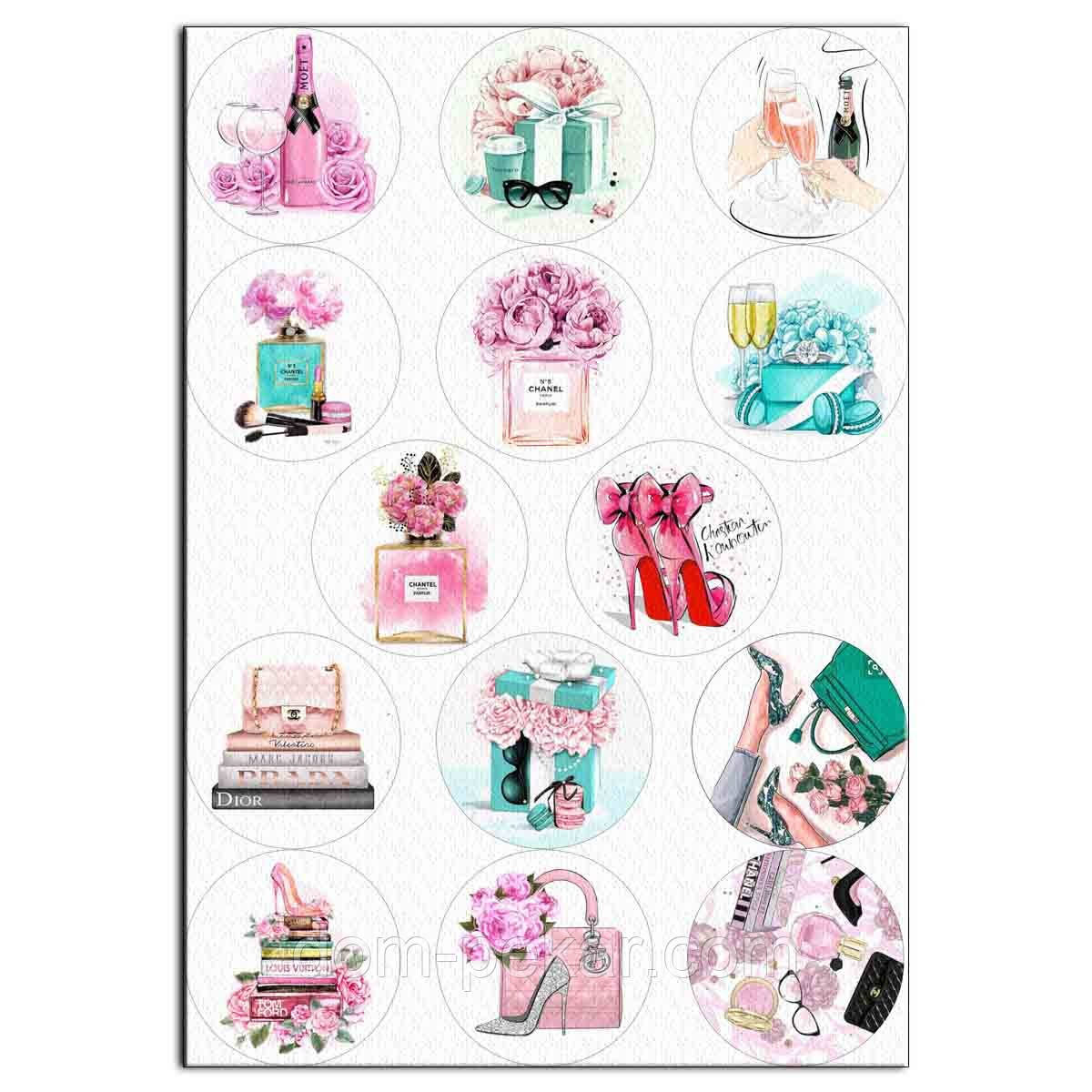 Капкейки-6 см Жіночі штучки вафельна картинка