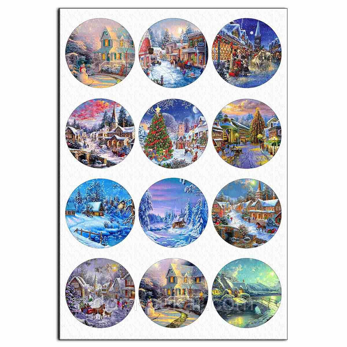 Капкейки-6,5 см Новорічні пейзажі вафельна картинка