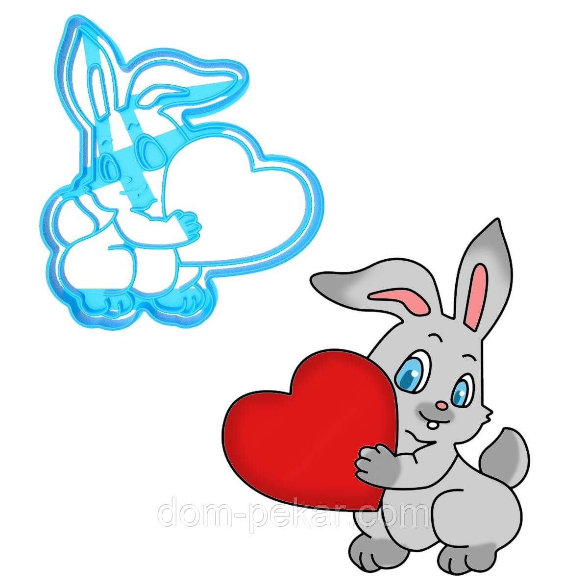 Зайчик з серцем-2 вирубка для пряників 10*9см (3D)