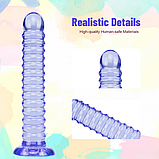 Фалоімітатор на присосці 23 см Синій, гнучкий фалос рельєфний, штучний ділдо, інтимні іграшки, фото 4