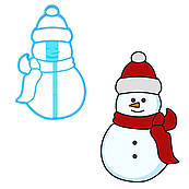 Сніговик 2 вирубки для пряників 12*7,4 см (3D)