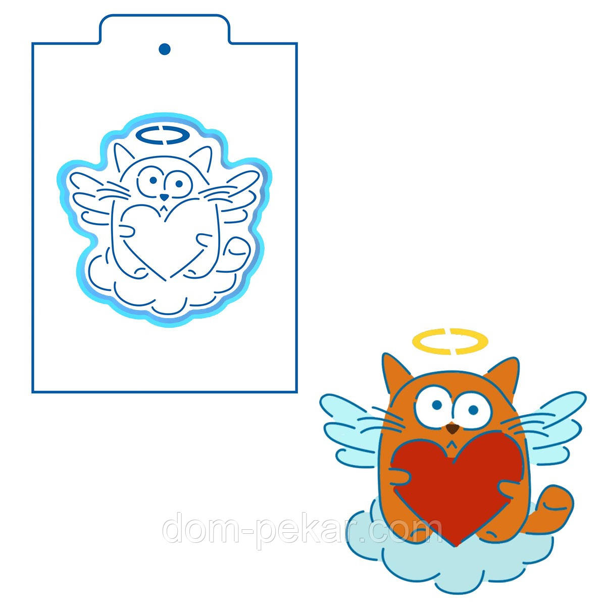 Котик ангелок вирубка з трафаретом 11*11 см (TR-2)