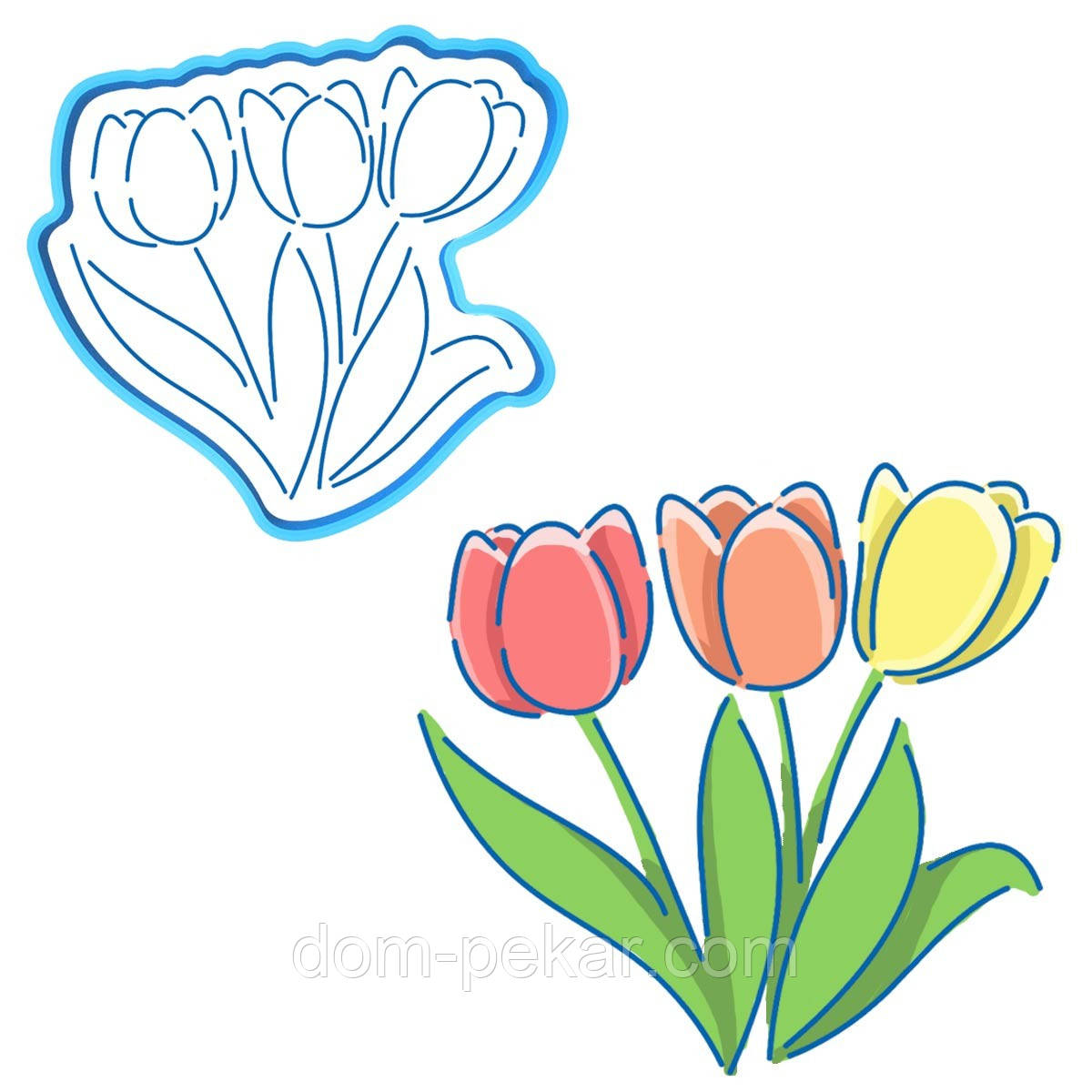 Букет тюльпанів вирубка з трафаретом 11*11.5 см (TR-2)
