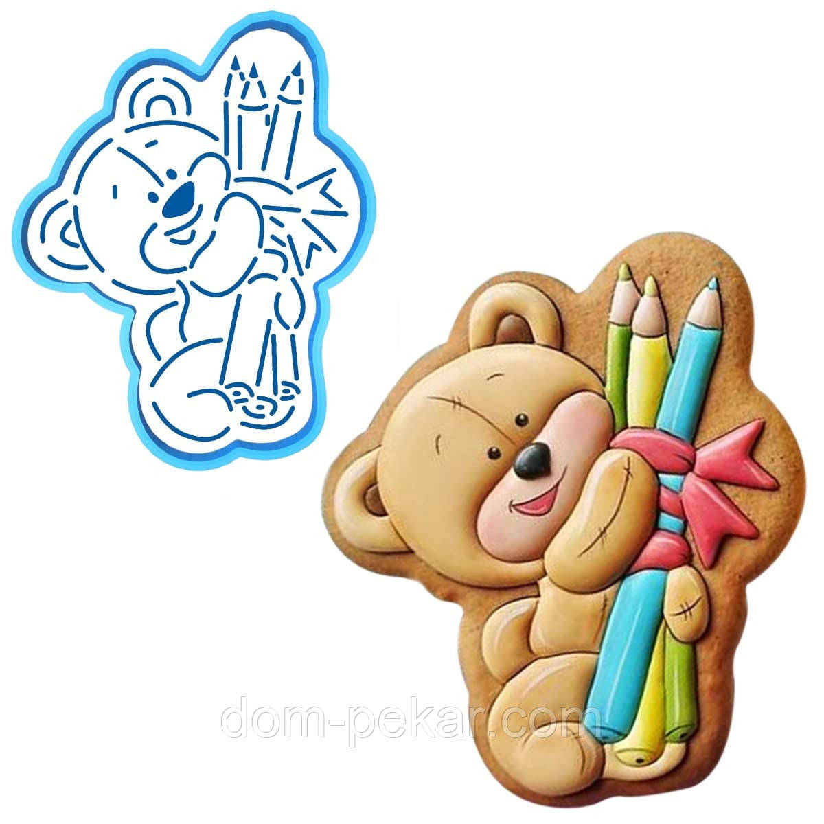 Ведмедик з олівцями вирубка з трафаретом 12*10 см (TR-2)