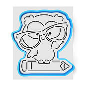 Сова з олівцем вирубка з трафаретом 12*11.5см (TR-2)