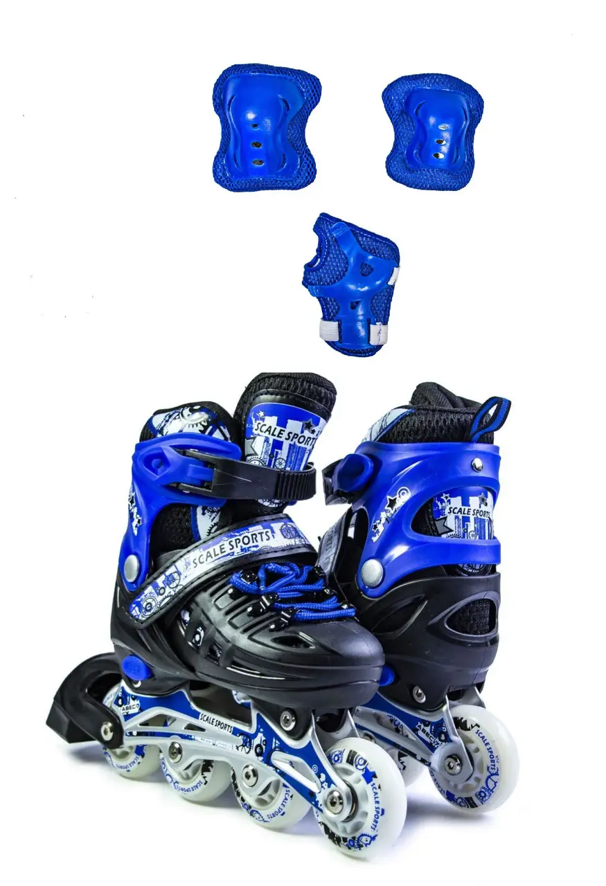 РОЛИКИ розсувні + КОМПЛЕКТ ЗАХИСТ Scale Sports Сині. Розмір 29-33, фото 1