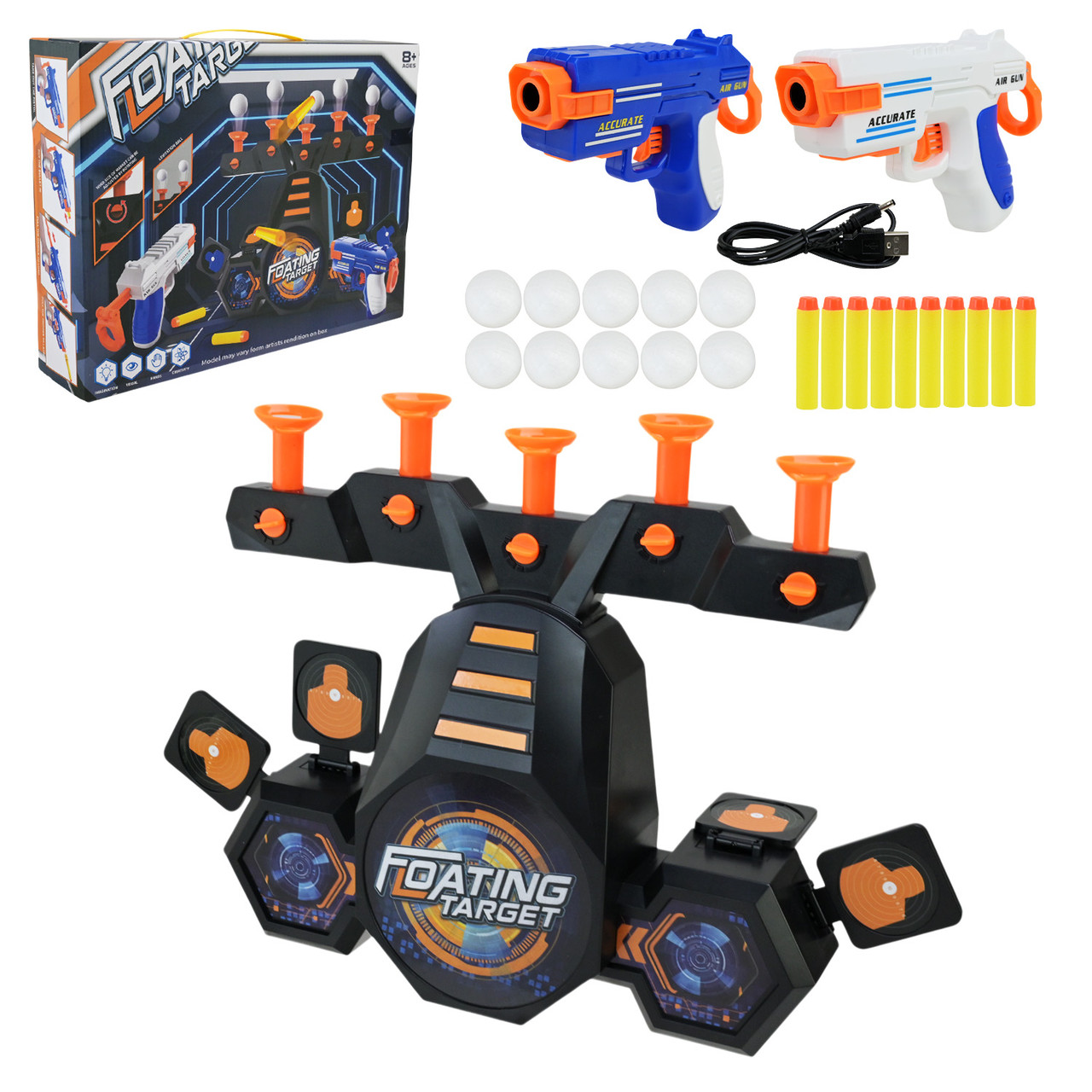 Тір арт. 8829-C2 (24 шт./2) батар 2 пестолета10поролон. Кульок,10нарядів  присоскою,мішень короб. 26*7,5*35,5см