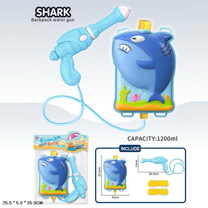 Водяний пістолет арт. M40-16 (96шт/2)  рюкзак  Акула на 1200 мл води,25*35 см у пакеті