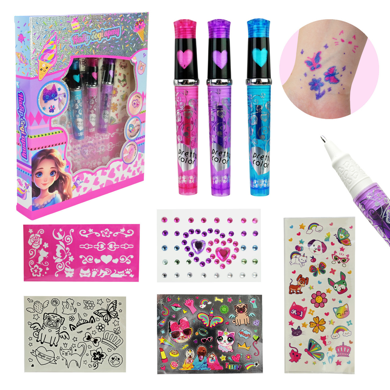 Набір косметики арт. UKR2406 (24шт/4)    укр. упаковка, набір наліпок, тату -трафарет для тіла, ручки тату,