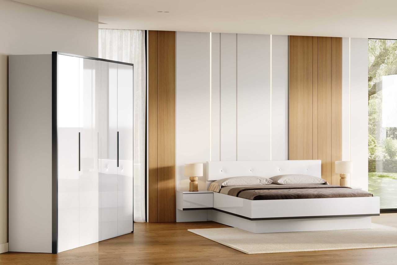 Спальня Лукка Білий Лак глянець/Антрацит ( Шафа 4д, Ліжко з підйомним 1,6, Тумби), фото 1