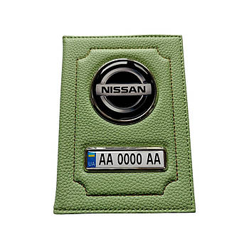 Обкладинка для автодокументів Nissan, салатова