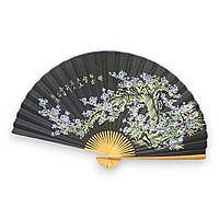 Бамбуковий віял із тканини на стіну Сакура на чорному тлі