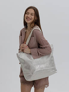 Сумка пляжна з глянцевим напиленням, котон - срібло