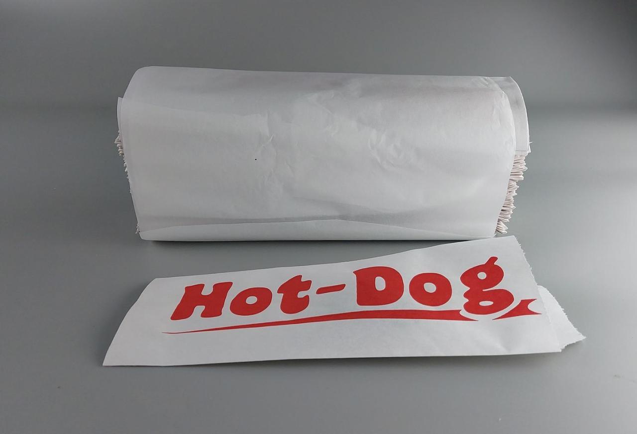 Пакет бумажный "Хот-дог" (Уголок) 10х22см белый с надписью (500 шт), фото 1