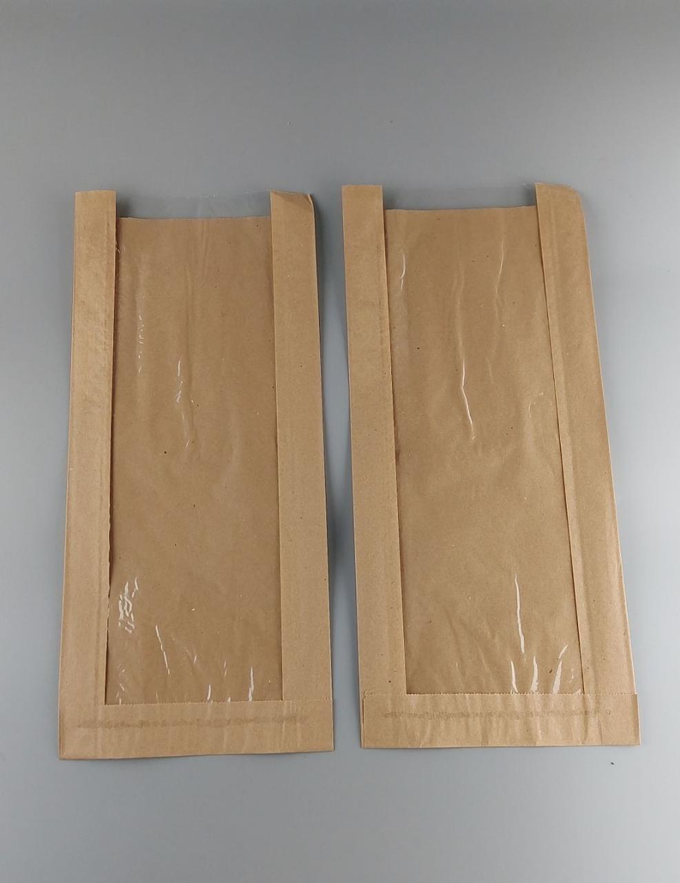 Бумажные пакеты крафт с прозрачным окошком 17/6*41 коричневый (100 шт), фото 1