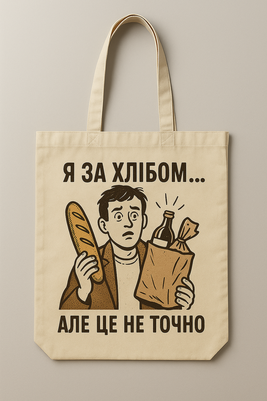 Сумка шопер еко-торба тканинна велика з принтом "Я за хлібом, але не точно"