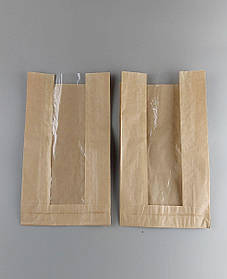 Бумажные пакеты крафт с прозрачным окошком 14/6*25,5 коричневый (100 шт)