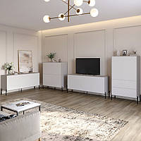 Комплект меблів для вітальні LION Амарант 4 елементи з чорними металевими ніжками Кашемір/Білий (LION-042301)
