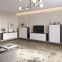 Комплект меблів для вітальні LION Амарант 4 елементи з золотими металевими ніжками Антрацит/Білий (LION-042326)