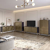 Комплект меблів для вітальні LION Амарант 4 елементи з золотими металевими ніжками Бетон темний/Перламутровий металік