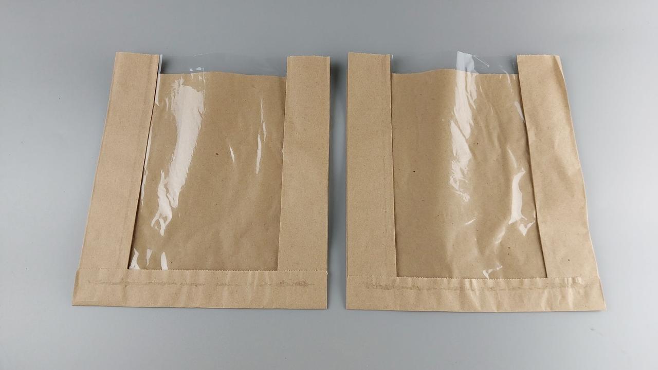 Бумажные пакеты крафт с прозрачным окошком(120мм) 19,6/8*22 коричневый (100 шт), фото 1