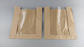 Бумажные пакеты крафт с прозрачным окошком(120мм) 19,6/8*22 коричневый (100 шт)