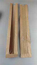 Бумажные пакеты крафт с прозрачным окошком  9/4*57 коричневый (100 шт)