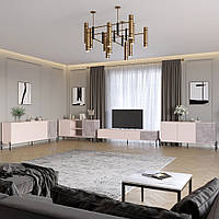 Комплект модульний для вітальні LION Грей 4 елементи з чорними металевими ніжками Рожевий/Камінь (LION-042823)