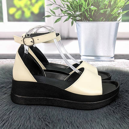 Босоніжки жіночі Amir молочні шкіряні на платформі 4910, фото 1