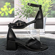 Босоніжки жіночі Amir чорні шкіряні на підборі середньої висоти 4909, фото 2