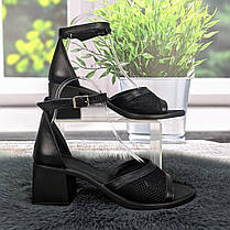 Босоніжки жіночі Amir чорні шкіряні на підборі середньої висоти 4909, фото 3