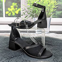 Босоніжки жіночі Amir чорні шкіряні на підборі середньої висоти 4909, фото 4