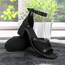 Босоніжки жіночі Amir чорні шкіряні на підборі середньої висоти 4909, фото 5