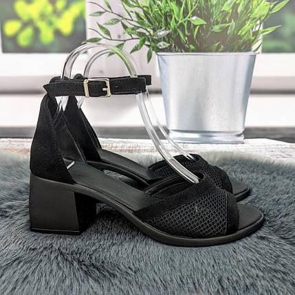 Босоніжки жіночі Amir чорні замшеві на підборі середньої висоти 4909-2, фото 1