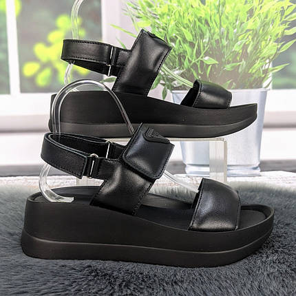 Босоніжки жіночі Amir чорні шкіряні на платформі 4908, фото 1