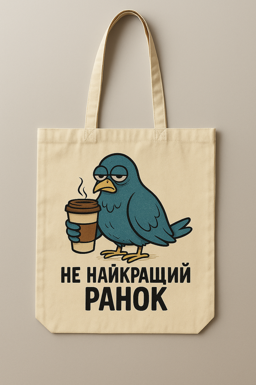 Сумка шопер еко-торба тканинна велика з принтом "Не найкращий ранок"