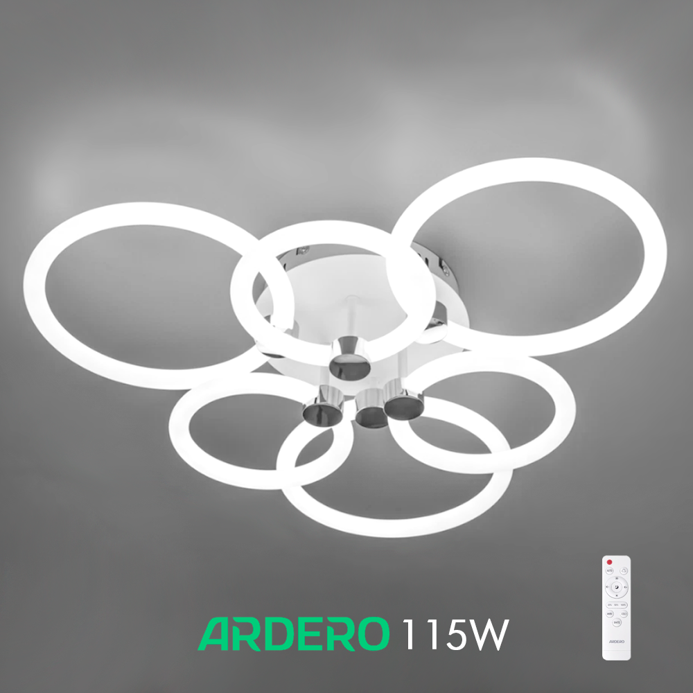 Люстра FELICITY 115Вт AL6136 ARD біла із хромом Ardero 2700К-6500К 12850Lm LED з пультом ДУ 605х560х130мм