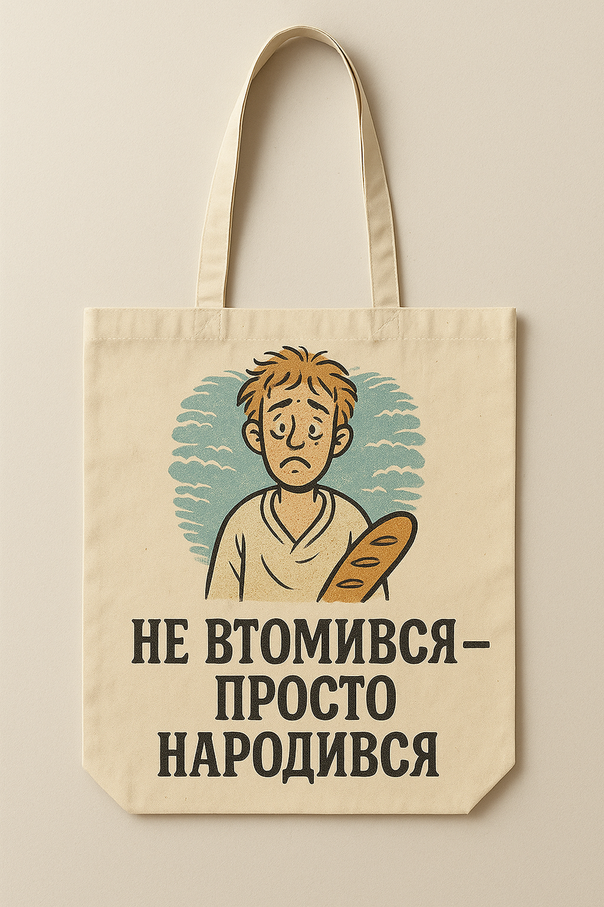 Сумка шопер еко-торба тканинна велика з принтом "Не втомився - просто народився"