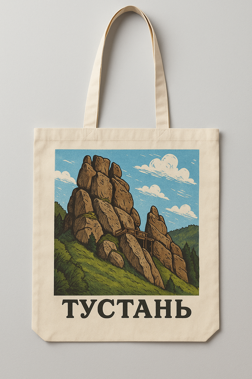 Сумка шопер еко-торба тканинна велика з принтом "Тустань"