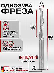 Однозуба фреза Dress для алюмінію та ПВХ HSS-E 8х40х100х8 мм