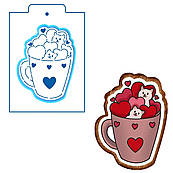 Кошенята у чашці вирубка з трафаретом 14*10,5 см (TR-2)