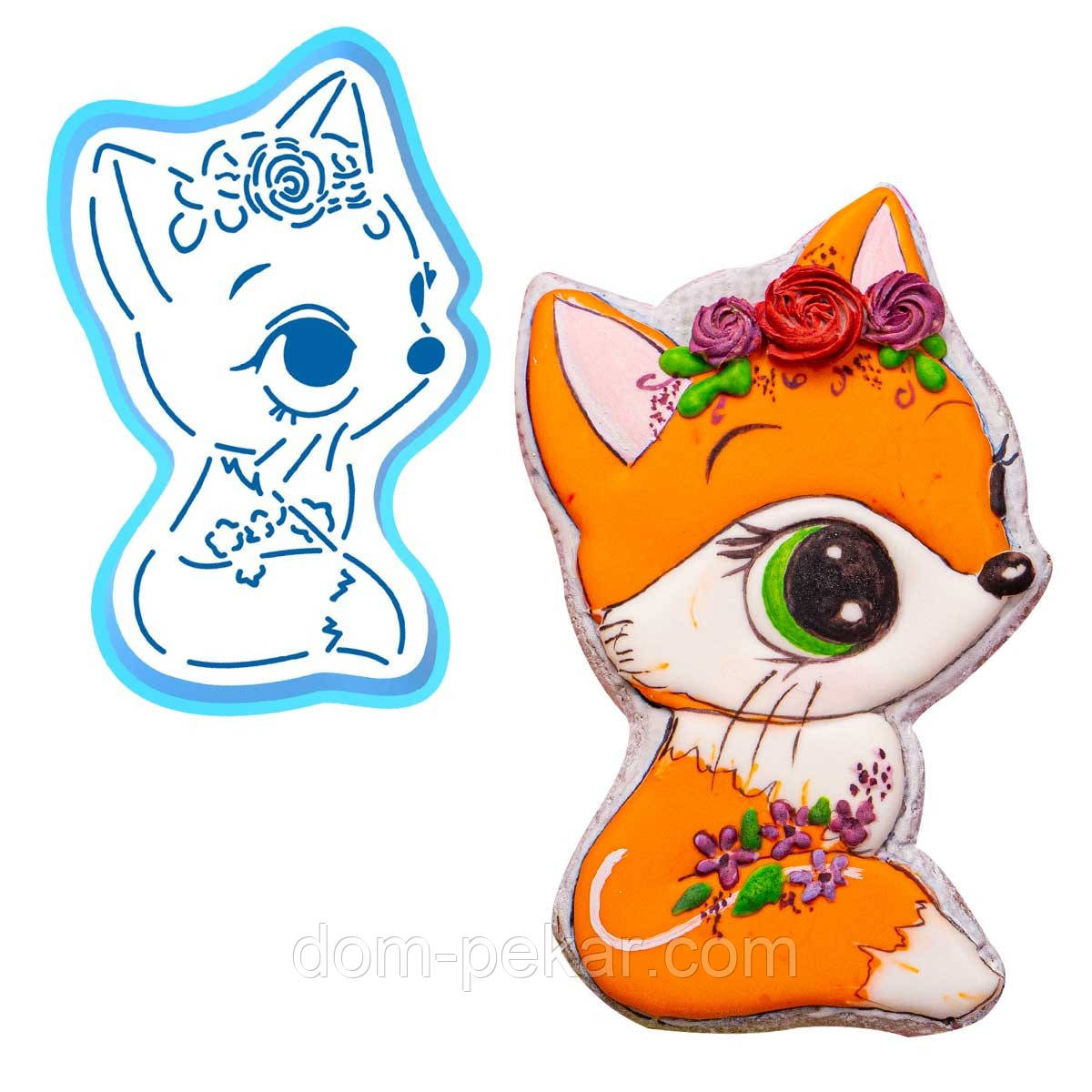 Лисичка з віночком вирубка з трафаретом 12 * 9 см (TR-2)