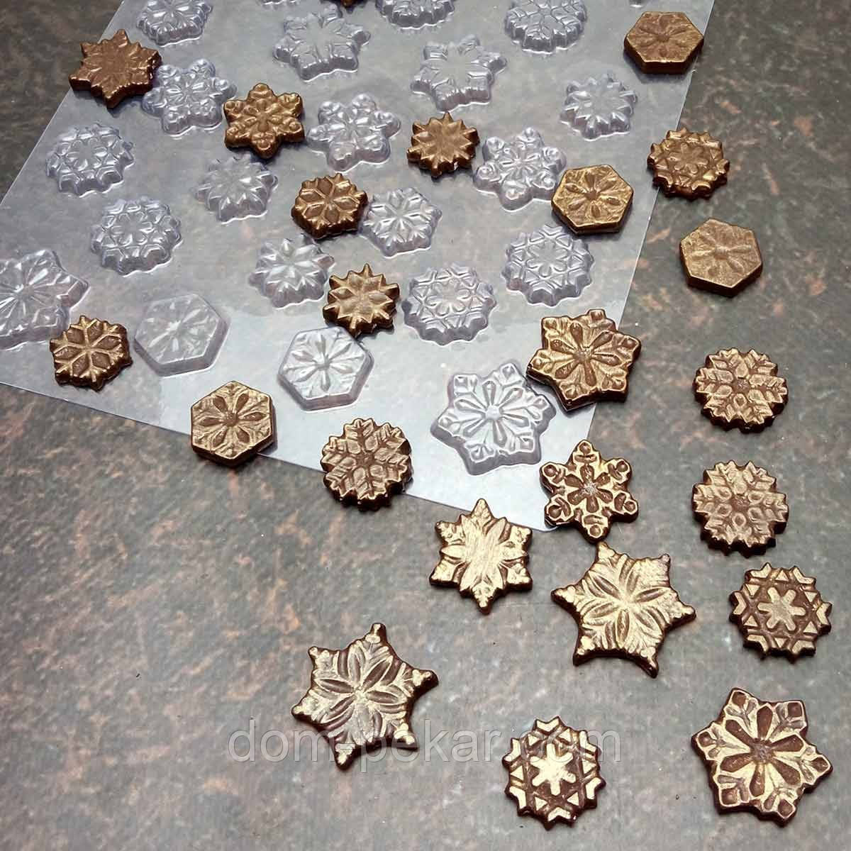 Сніжинки міні молд для шоколаду та мастики пластик 2,5-3,5 см
