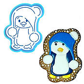 Новорічний пінгвін вирубка з трафаретом 11*9 см (TR-2)