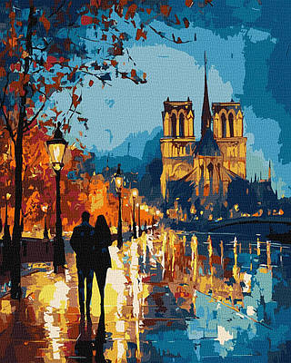 Картина за номерами 40×50 см Прогулянка вночі з фарбами металік extra Ідейка КНО6520