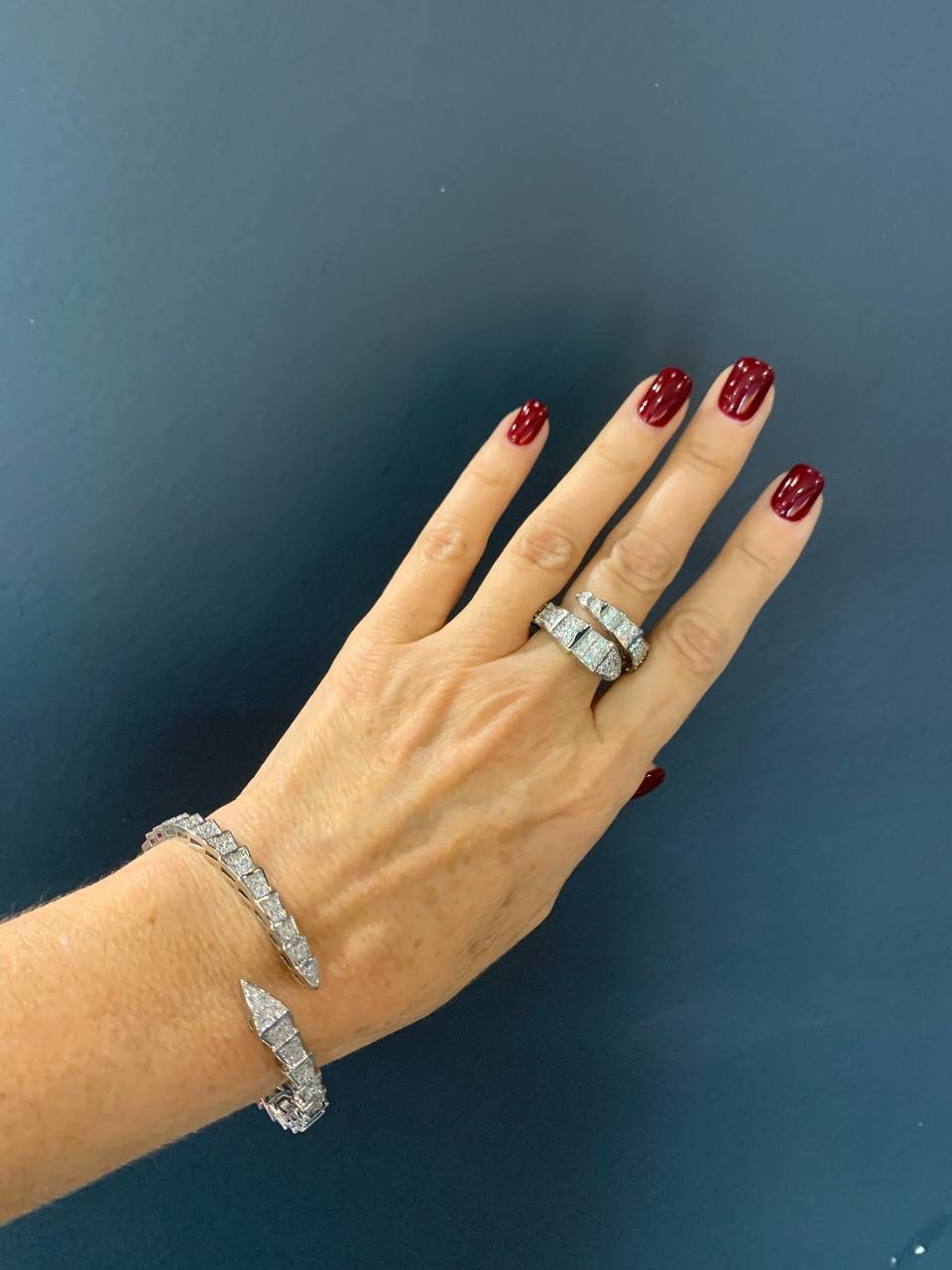 Комплект BVLGARI змія/ браслет і кільце/ циркони посріблення, фото 1