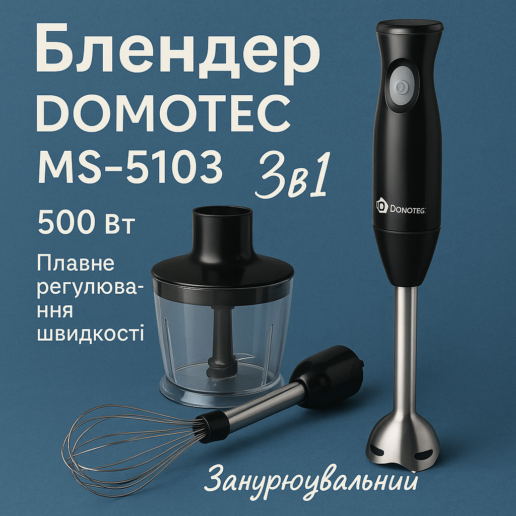Блендер DOMOTEC MS-5103 3в1 занурювальний, 500 Вт, ручний занурювальний блендер, електричний блендер, фото 1